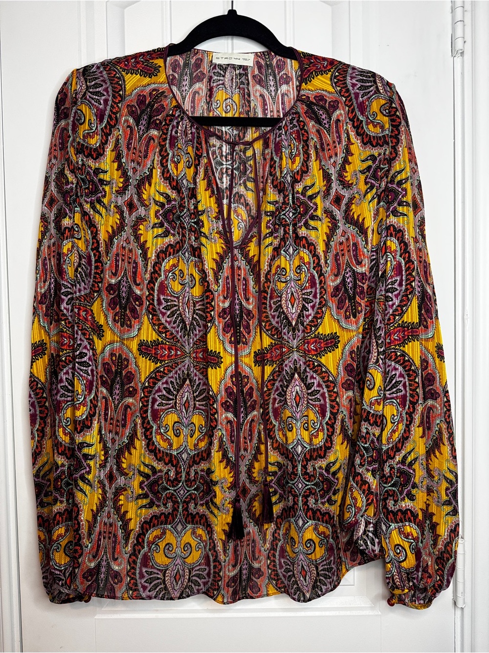 Etro Multicolor Paisley Long-Sleeve Tie-Neck Blouse